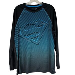 DC Comics Shirt Men’s Black Blue Superman Stripe Ombré Long Sleeve Active L